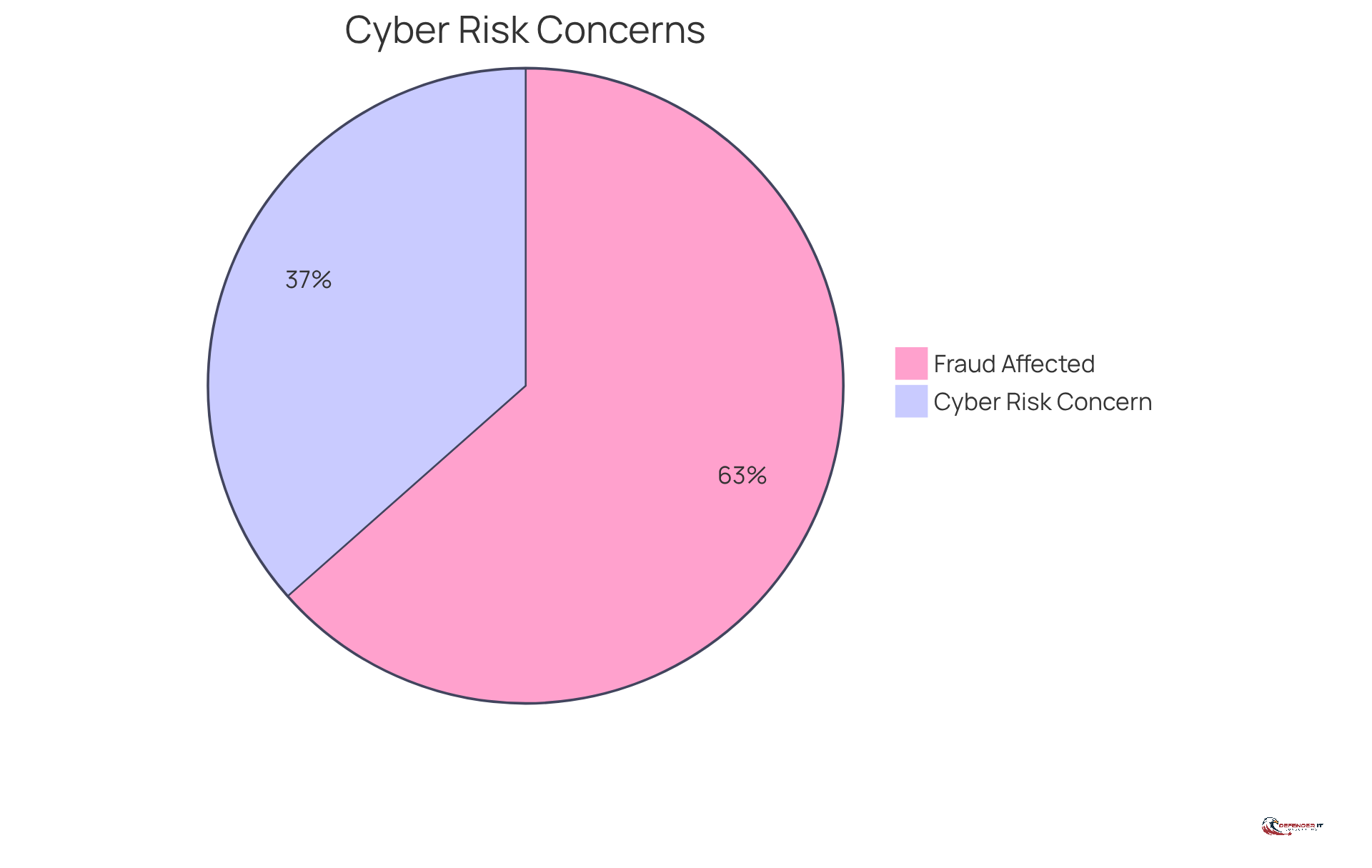 The blue slice shows the percentage of organizations that see cyber risk as their top concern, while the orange slice represents those affected by fraud. The larger the slice, the more significant the issue for organizations.