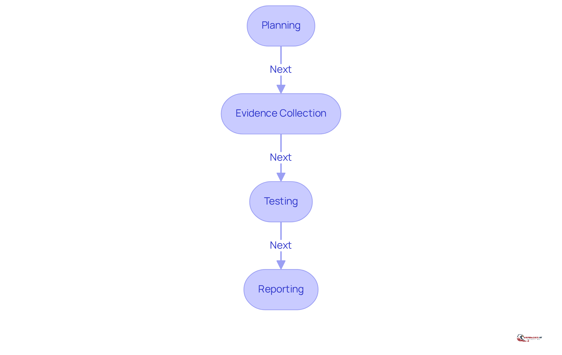 Each box represents a step in the audit process. Follow the arrows to see how each phase leads to the next, from planning to the final report.