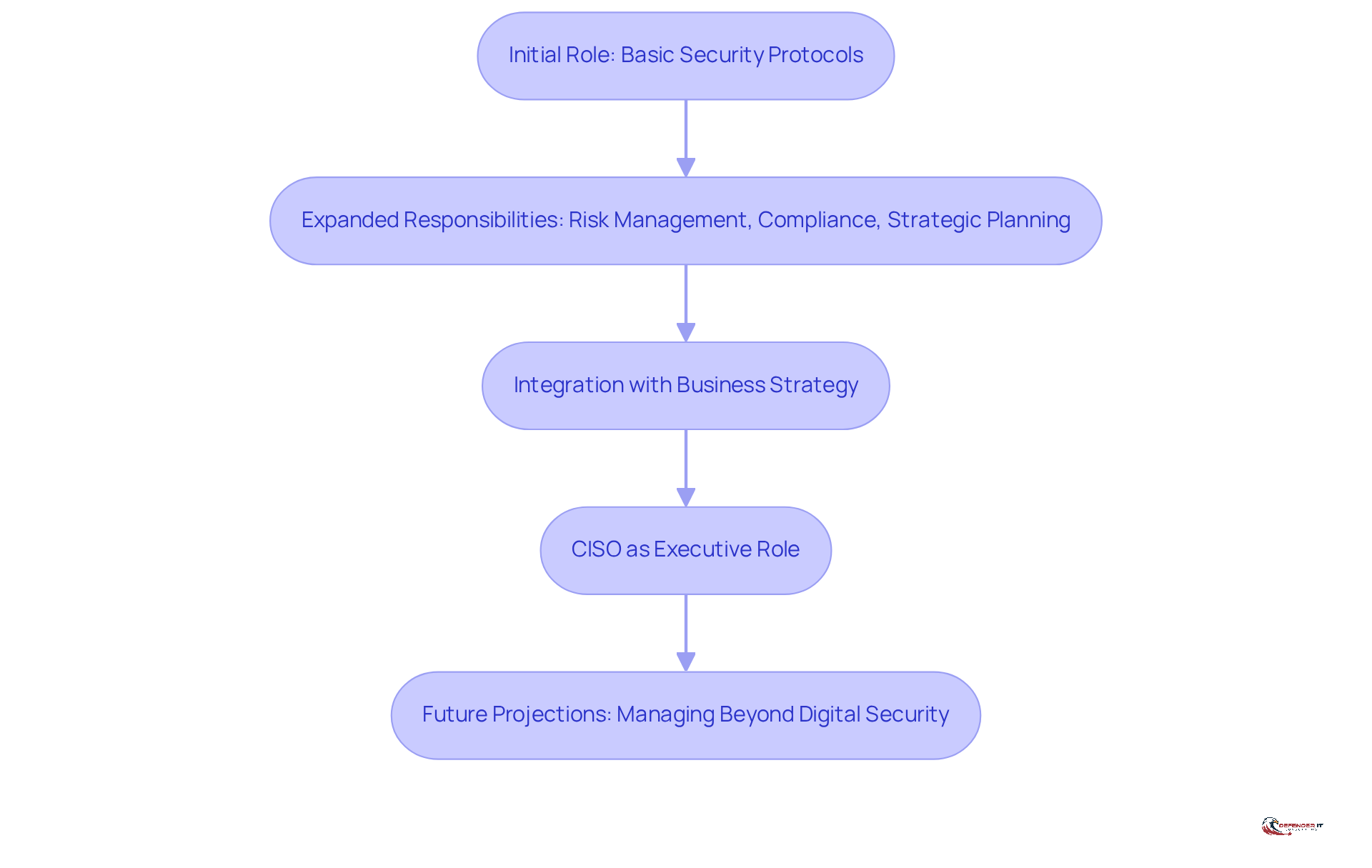 Each box represents a stage in the development of the CISO role. Follow the arrows to see how responsibilities have expanded and evolved over time.