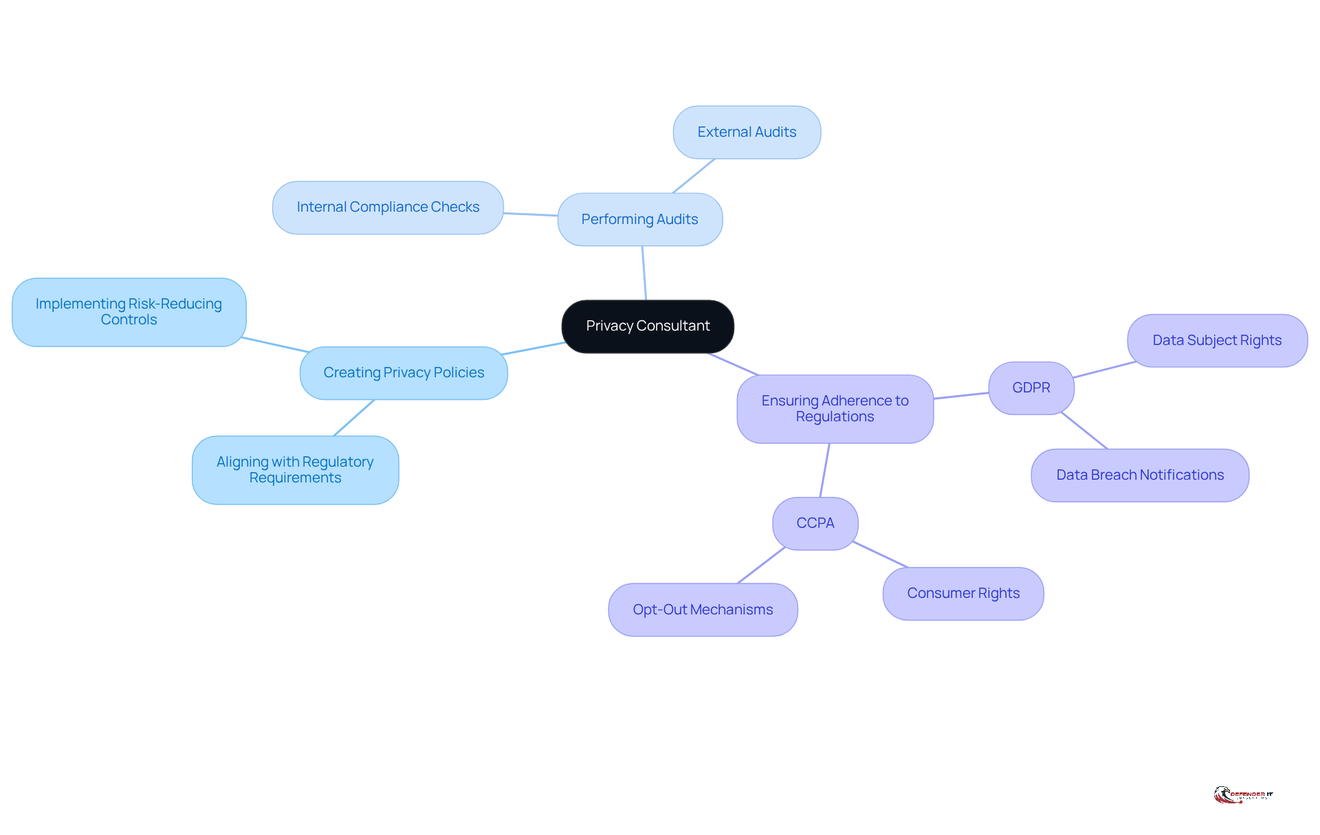 The central node represents the Privacy Consultant, while the branches show their key responsibilities. Each responsibility is a crucial part of how they help organizations protect personal information.
