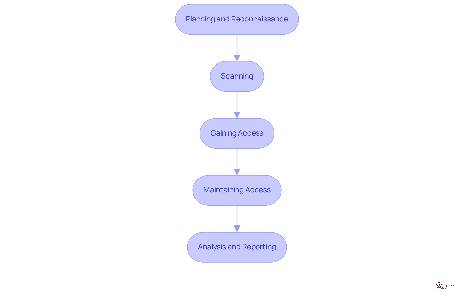 Each box represents a phase in the penetration testing process. Follow the arrows to see how each phase leads to the next, ensuring a comprehensive assessment of security vulnerabilities.